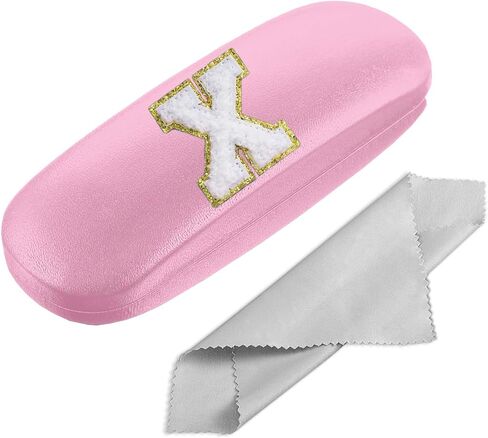 Eyeglasses Case Hard Shell, Reading Glasses Case with Cleaning Cloth, Pink Initial Letter for Men Women Girls Kids in Saudi Arabia