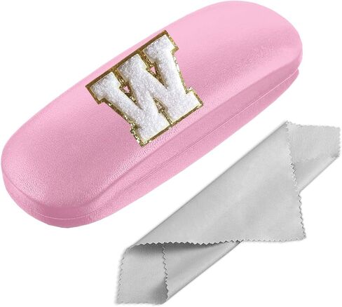 Eyeglasses Case Hard Shell, Reading Glasses Case with Cleaning Cloth, Pink Initial Letter for Men Women Girls Kids in Saudi Arabia