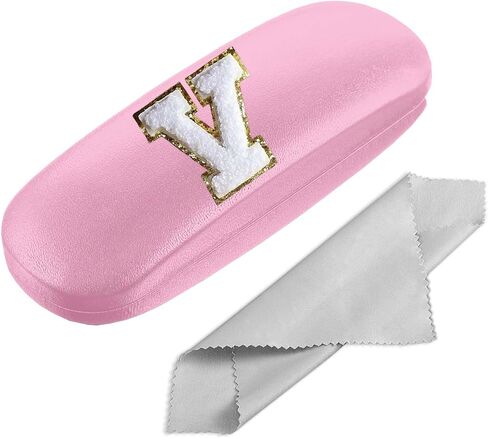 Eyeglasses Case Hard Shell, Reading Glasses Case with Cleaning Cloth, Pink Initial Letter for Men Women Girls Kids in Saudi Arabia