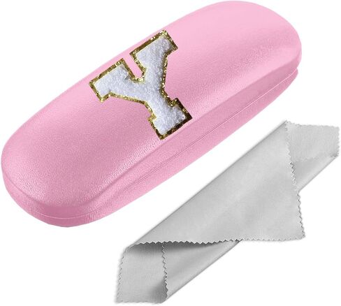 Eyeglasses Case Hard Shell, Reading Glasses Case with Cleaning Cloth, Pink Initial Letter for Men Women Girls Kids in Saudi Arabia
