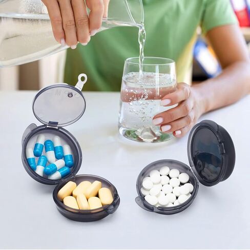 Small Pill Case for Purse & Pocket, Double-Layer Pill Box, Portable Medicine Organizer Travel Pillbox, Cute Pill Container Holder,Multifunctional Mini Storage Box (Black) in Kuwait