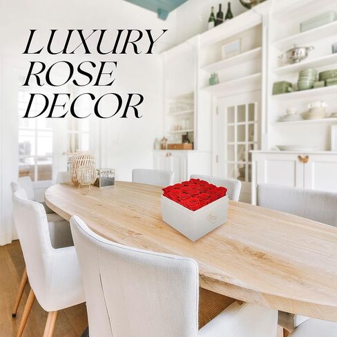 الورود المحفوظة في صندوق - هدايا لها ، زوجة وأمي ، زهور الورد إلى الأبد ديكور هدية عيد ميلاد ، احصل على باقة زهرة جيدة في صندوق أبيض مع غطاء - أحمر - 16 قطعة in Kuwait