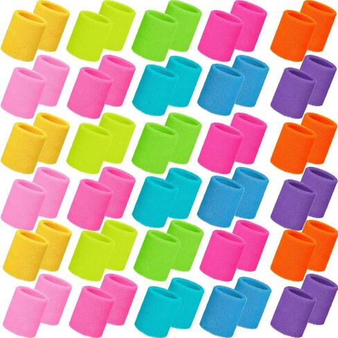 60 Pcs Wristband Bulk Sweatbands Neon 80s Sports Tennis Wristband Thick Cotton Gymnastics Adult Sweat Band Absorbent Sweatband for Men Women Party Supply Basketball Football 30 Pair in Saudi Arabia
