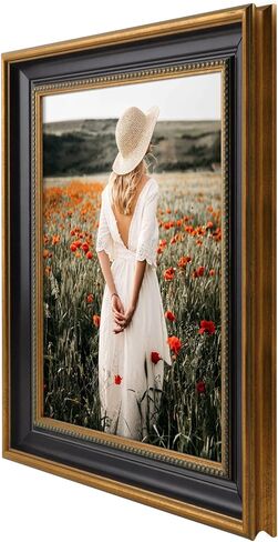 Space Art Deco, 11x14 Picture Frame without Mat for 11x14 Photo, High Definition Real Glass Wall Display (Ornate Gold/Black, 1-Pack) in Saudi Arabia