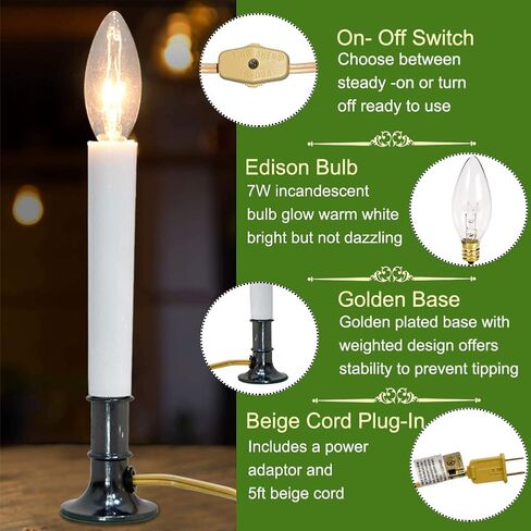 4 حزمة مصباح شمعة النافذة الكهربائية مع قاعدة مطلية بالنحاس ، شموع نافذة عيد الميلاد مع الغسق إلى مستشعر الفجر - أوتوماتيكي على/إيقاف - قم بتوصيل شموع بدون طيبة مع مصابيح LED لمطاولة العطلات المنزل in Kuwait