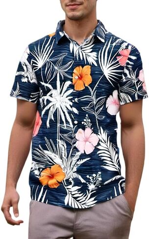 Men's Hawaiian Shirt Short Sleeves Printed Casual Button Down Funky Summer Tropical Holiday Beach Male Shirts in Saudi Arabia