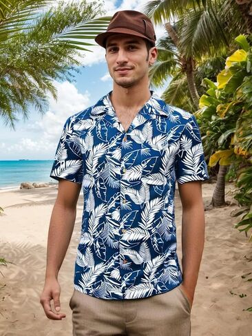 Men's Hawaiian Shirt Short Sleeves Printed Casual Button Down Funky Summer Tropical Holiday Beach Male Shirts in Saudi Arabia