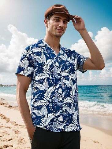 Men's Hawaiian Shirt Short Sleeves Printed Casual Button Down Funky Summer Tropical Holiday Beach Male Shirts in Saudi Arabia