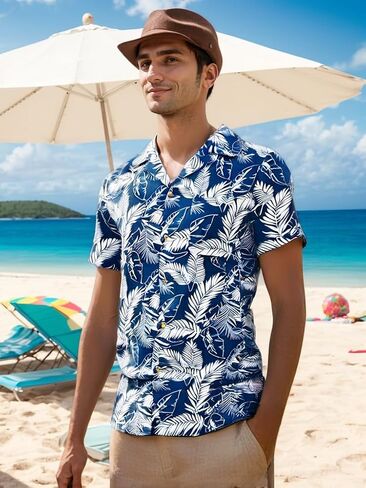 Men's Hawaiian Shirt Short Sleeves Printed Casual Button Down Funky Summer Tropical Holiday Beach Male Shirts in Saudi Arabia