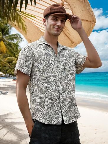 Men's Hawaiian Shirt Short Sleeves Printed Casual Button Down Funky Summer Tropical Holiday Beach Male Shirts in Saudi Arabia