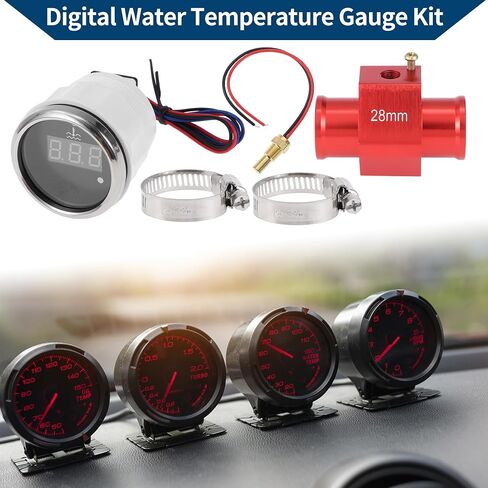 1.10" Universal Digital Water Temperature Gauge Kit with Red Joint Pipe Radiator Sensor Adaptor 100-300F - DC 12V Automotive LED Display in Saudi Arabia