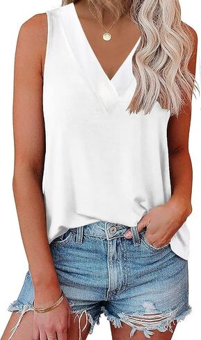 Women V Neck Tank Tops Summer Sleeveless Tunic Casual Basic Shirts True Classic Tees Cute Trendy Clothes in Kuwait