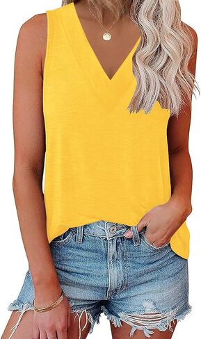 Women V Neck Tank Tops Summer Sleeveless Tunic Casual Basic Shirts True Classic Tees Cute Trendy Clothes in Kuwait
