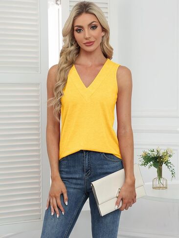 Women V Neck Tank Tops Summer Sleeveless Tunic Casual Basic Shirts True Classic Tees Cute Trendy Clothes in Kuwait