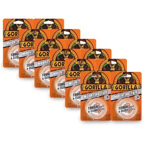Gorilla Tough & Clear Double Sided Mounting Tape, 1" x 60", Clear, (Pack of 12)