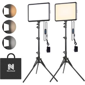 2-Pack Photography Lighting Kit, NiceVeedi 22W LED Video Light Kit, 2900-7000K Studio Light with Tripod Stand, 73" Stream Light for Video Recording