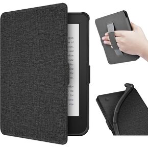 Case for 6-inch Kobo Clara 2E (Released in 2022)/Tolino Shine4, TPU Cover with Cloth Texture and Hand Belt on The Back, Magnetic Shell Cover with Smart Wake-up/Sleep Function (Black)