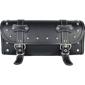 Motorcycle PVC Leather Tool Bag|Universal Fork Bag|Motorcycle Handlebar Bag|Motorcycle Tool Bag|Motorcycle Roll Bag| Saddlebags|Handlebar Bag Sissy Bar Storage ToolBag With 2 Straps|Black