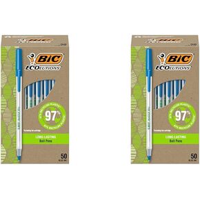 BIC Ecolutions Round Stic Ballpoint Pens, Medium Point (1.0mm), 50-Count Pack, Black Ink Pens Made from 97% Recycled Plastic