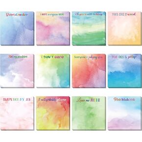 12 Snarky Sticky Notes with Funny Complaining Quotes - Vibrant 3 x 3 Inch Memo Pads for Office Supplies and Colleagues (Stylish)