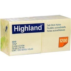 Highland Sticky Notes, 3 x 3 Inches, Yellow, 12 Pack (6549)
