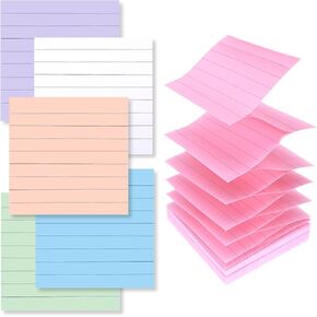 Lined Pop Up Sticky Notes Refills, 3x3 inch, Easy to Post, Accordion, Z-Fold, Pink, Orange, White, Green, Blue, Purple