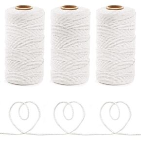 Anvin 984 Feet Cotton Twine Natural Jute Twine Packing Twines Bakers Twine Beige Twine Wrapping Butchers Baking Arts and Crafts Gardening(Pack of 3, 10 Ply 2mm Thick)