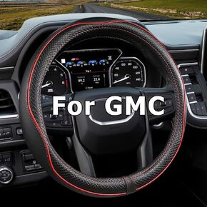 Car Steering Wheel Cover for GMC, Compatible with Sierra, Acadia, Canyon, Enyon, Terrain,Yukon, Premium Leather, Sporty Design, Black