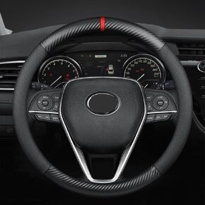 Carbon Fiber Leather car Steering Wheel Cover, Comfortable and Anti-Skid, Universal 15 inch (Black)