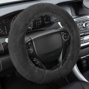 Aspen Black Fuzzy Steering Wheel Cover for Women – Cute and Stylish Fluffy Fur Steering Wheel Cover for Cars Trucks Vans SUVs, Universal Fit for Wheel Sizes 14.5 to 15.5 inches