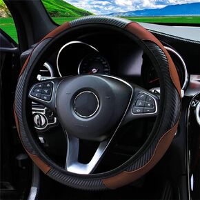 Car PU Leather Steering Wheel Cover, Universal Stretchy Steering Wheel Protector for Men Women, Anti-Slip Stitching Steering Wheel Cover Car Interior Decoration Fit 15 Inch