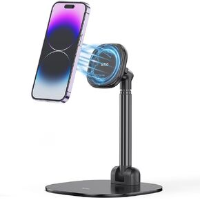 Magnetic Desk Phone Stand for Office/Home 360°Rotation Phone Holder with Magnetic Ring Height&Tilt Adjustable Cell Phone Stand for iPhone 14 13 12 11 and More/Android