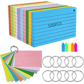 500 قطعة من بطاقات الفهرس، بطاقات فلاش ملونة مع ملصقات حلقات مجلدة، بطاقات ملاحظات مبطنة مقاس 3 × 5 بوصات، 10 بطاقات دراسة مسطرة ملونة، بطاقات ملاحظات مثقوبة لملاحظات وتذكيرات العمل في المكتب المدرسي in Kuwait
