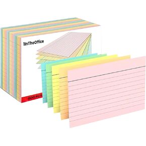 1InTheOffice Index Cards 4x6 Ruled, Pastel Colored Index Cards, Assorted 600/Pack