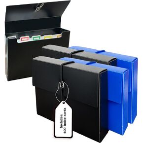 Index Card Holder, Index Card Case, 4x6 Inch Index Card Holder, Durable Poly Index Card Box - Includes 400 index Cards - Great for Storing Recipe Cards, School Index Cards, Flash Cards & More - 4 Pack