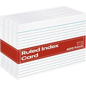 1InTheOffice Index Card Ruled 5X8 Blank, Note Cards, Flash Cards, Legal White Index Card, 400 Pack