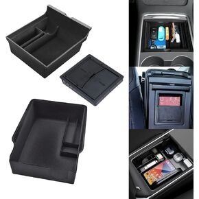 Center Console Organizer Tray 3PCS For 2021 2022 2023 2024 Tesla Model Y And 2021 2022 2023 Tesla Model 3 Interior Automotive Accessories Flocked Car Organizer Armrest Hidden Cubby Drawer Storage Box