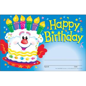 TREND enterprises, Inc. Happy Birthday Cake Recognition Awards, 30 ct, Multicolor, 8-1/2 X 5-1/2 in (T-81017)