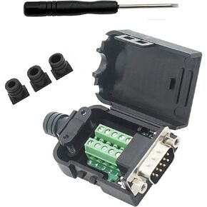 DB9 Breakout Connector to Wiring Solderless Terminal RS232 D-SUB Male Serial Adapter 9pin Port Breakout Board Black Rubber Core with Case,Screwdriver,Nuts