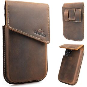 Topstache Leather Phone Holster for Belt,Flip Cell Phone Case for S23 S22,Large Phone Pouch for iPhone 14 13 Pro,Universal Smartphone Leather Sheath,Fit Phone with Rugged Protective Case