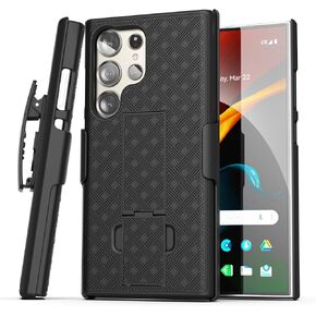 Galvanox Belt Case Designed for Samsung Galaxy S24 Ultra - Slim Case with Holster Clip Combo (Black)