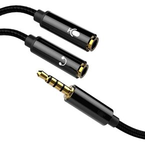 Headphone Splitter 3.5mm Mic and Audio Y Splitter TRRS Headset Adapter Cable Compatible with PC, Laptop, Android, Windows, and Smart Phones (Not for 2 Headphones)