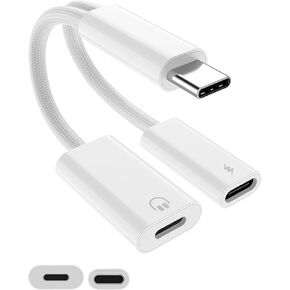 2-in-1 USB C to Lightninig Headphones Adapter & Type C Fast Charging Cable for iPhone 15 Pro Max iPad 10 USB-C to Lightning Earphone Jack Audio Dongle Conventer & Charger Splitter for MacBook Air Mini
