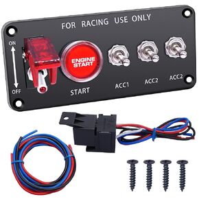 Twidec/12V DC Ignition Switch Panel 5 in 1 Racing Car Engine Start Push Button Switch with Red LED Toggle Switch And Indicator Light Ignition Control Panel For Car Boat Marine Truck N-018-5IN-1