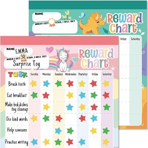 Reward Chart for Kids – 2 Pack Unicorn Dinosaur Behavior Chart for Kids, Pad with 26 Chore Charts, 1920 Star Stickers, 49 Incentive Stickers, Responsibility Chart for Kids Toddlers - Kids Chore Chart