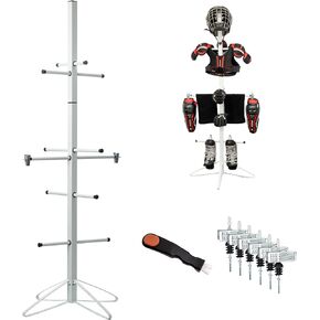 Hockey Equipment Drying Rack - Metal Tree Dryer Stand Organizer - to Dry and Store Adult and Child Sports Gear - Includes Skate Sharpening Tool and 6 Hanging Clips