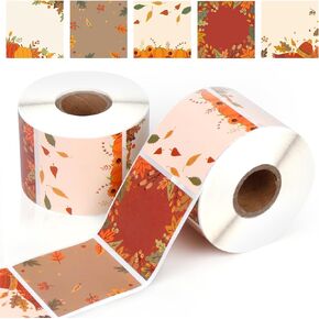 2 in Square Name Tag Thermal Labels - Autumn Sticker Paper - Harvest Fall Maple Leaves Pumpkins Mushrooms - Waterproof Scratch-Resistant DIY Thermal Printer Paper - Barcode Label - 5 Styles