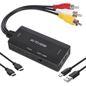 RCA to HDMI, AV to HDMI Converter, 1080P Mini RCA Composite Video Audio Converter Adapter Supporting for TV/PC/PS3/Xbox VHS/VCR/Blue-Ray DVD Players