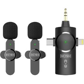 Dual Wireless Lavalier Lapel Microphone for iPhone, Android, Camera 2 Cordless Mics Plug and Play 2.4G Noise Reduction Chip 7 Hour Working Time for Two-Person Creator