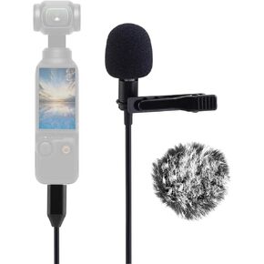 Mic for DJI Osmo Pocket 1/2 / 3, Lav Microphone for DJI Osmo Action 4/3 / 2 Camera Clip-on External USB C DAC OTG Cam Lavalier Mike Accessory 10ft